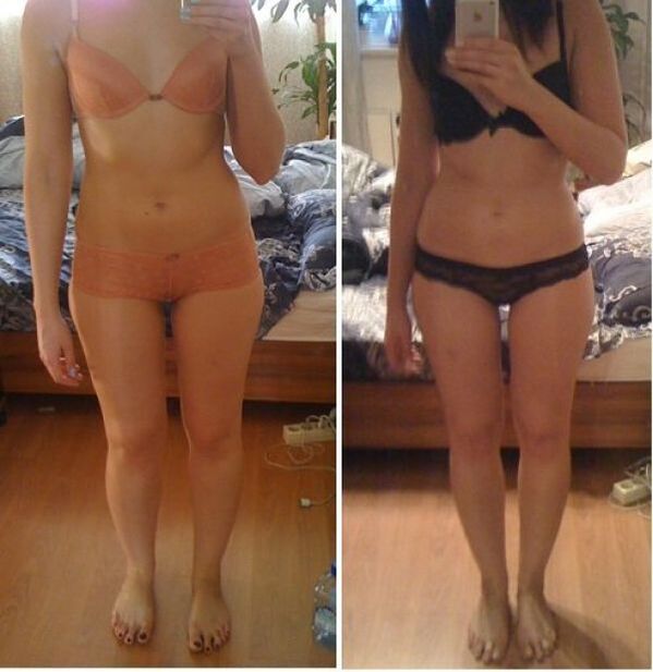 Tyttö ennen ja jälkeen laihduttamisen japanilaisella ruokavaliolla 14 päivässä